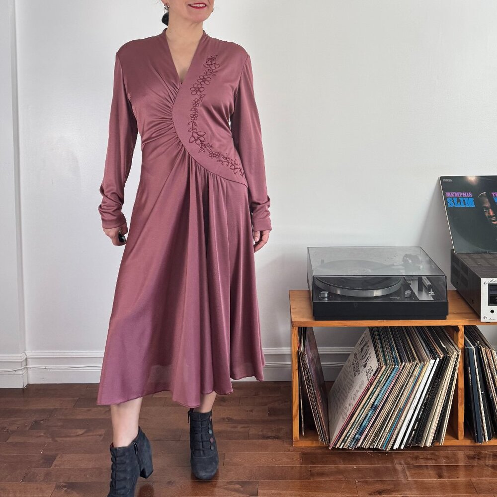 Vintage Pink Long Sleeve Cocktail Dress - Size L